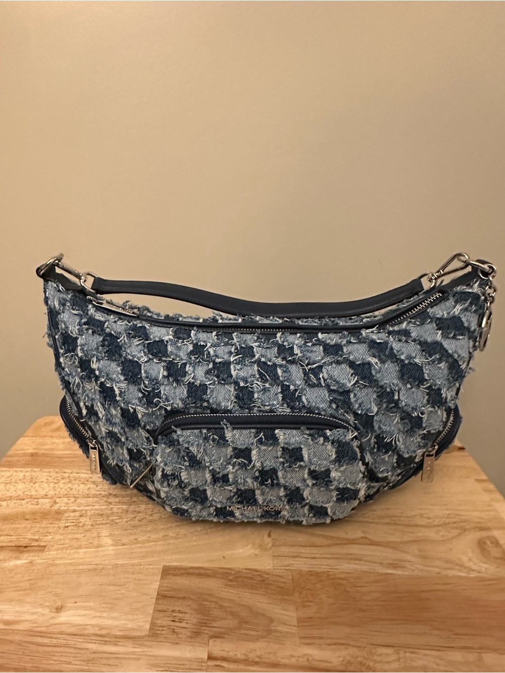 Michael Kors Denim Patchwork Shoulder Bag in Blue and Navy - Picture 8 of 15